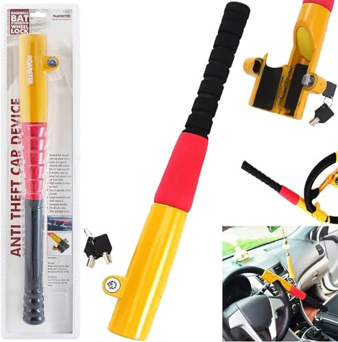 Baseball Bat Anti Theft Car & Van Lock - Vehicle Steering Wheel Security Steel | Keys Safety Hand Brake Steel Easy to Lock Vehicle Van | Anti-Theft Security Secure - Strong Durable Long Lasting