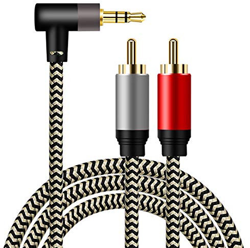 Hanprmeee Cavo Adattatore 3,5mm a 2RCA Maschio Audio Stereo Cavo 90 Gradi Ad Angolo Retto per Connessione tra Smartphone, MP3 Player, Tablet ad Altoparlante, Amplificatore,Home Theater ecc, 8M