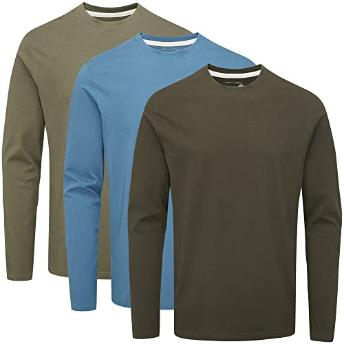 Charles Wilson 3 Pack Long Sleeved Plain Crew Neck T-Shirt (XL, Horizon (0822))