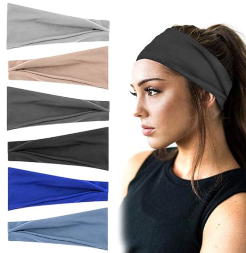 ZKSXOA 6Pcs Cintas Pelo Mujer Diademas Deportiva Elásticas Mujer Bandas Elasticas Pelo Absorben el Sudor Cintas Sudor Cabeza para Yoga Deportes Ciclismo Gimnasia Atletismo