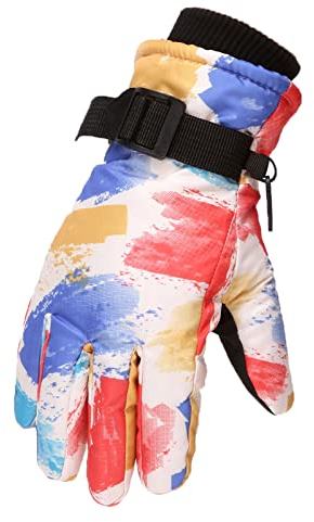 DUHGBNE Hiver Outdoor Snow Skating Snowboard Gants chauds coupe-vent parfaits pour 11 à 16 garçons et filles Gants partenaires (Blanc, Taille unique)