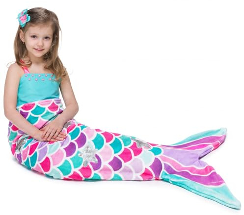 WERNNSAI Mermaid Tail Blanket- Sequins Mermaid Blanket for birthday gifts | 110 x 40cm, Soft Flannel, all seasons, Christmas, camping, reading, Machine washable, durable,family gathering