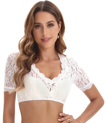 Adisno Dirndl Blouse,Oktoberfest Blouse,Dirndlbluse Damen, V-Neck,Sexy Lace