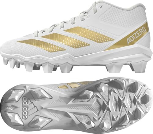 adidas Adizero Impact.2 Chaussures de football américaine moulées pour enfant, blanc, doré, blanc métallisé, 2 Little Kid