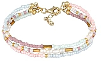 Elli Armband Elli Armband Damen Süßwasserzuchtperlen 925 Sterling Silber Vergoldet Festival Verstellbar Bunt Gold 16cm
