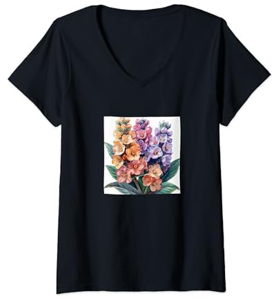 Womens Bergenia Bouquet Floral Pastel Colors Graphic V-Neck T-Shirt