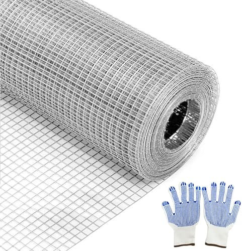 Hengrongshen Maschendraht, Kaninchendraht 30cm x 6m, Drahtgitter Feinmaschig mit Handschuh, Wühlmausgitter für Verhindert Mäuse, Tier, Insekten, Schlangen