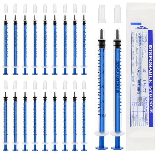 OFFCUP Lot de 20 seringues avec couvercles, 1 ml, seringue en plastique colostrum sans aiguille, seringue liquide réutilisable, petite seringue pour laboratoires scientifiques, irrigation, remplissage