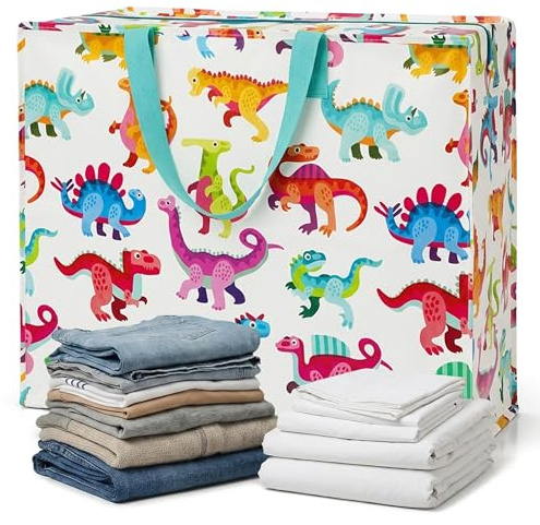 XXL jätteväska Baby Dinos förvaringsväska med dragkedja dinosauriemotiv ca 58 × 28 × 48 cm