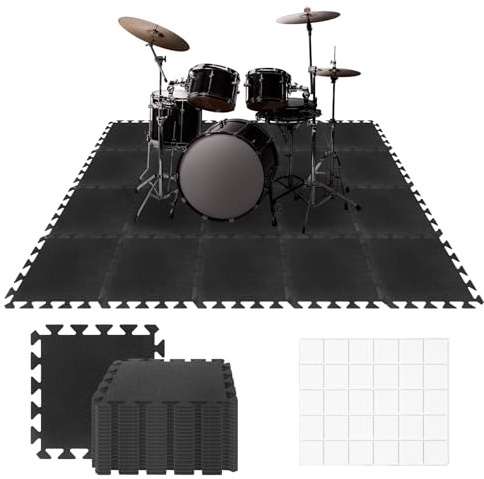 20 Pieces Sound Absorbing Interlocking Floor Mats, 11.8 x 11.8 x 0.4 inches High Density Felt Soundproof Pads Non-Slip Anti Vibration Puzzle Acoustic Blankets Piano Carpet Drum Rug, Black