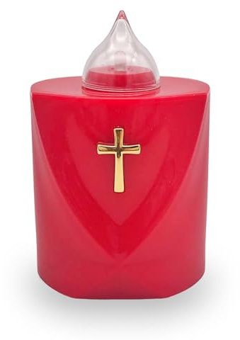 AROBA LED Grave Candle - Flickering Effect - Long Burning Time up to 120 Days - Reusable - Red Holy Cross