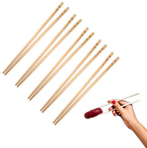 Set 5 Paia Bacchette Cinesi Decorate in Bambù Naturale – Riutilizzabili e Lavabili, 24 cm – Design Antiscivolo per Sushi, Ramen e Cucina Asiatica – Ideali per Uso Domestico e Ristoranti