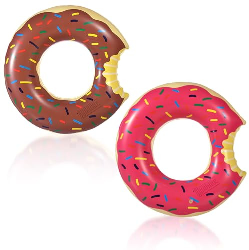 Doughnut Simring för vuxna tonåringar, 2 st 90 cm stor uppblåsbar sprinkle donut simdäck, pool uppblåsbar simring för flickor pojkar pool vatten utomhus leksak fest