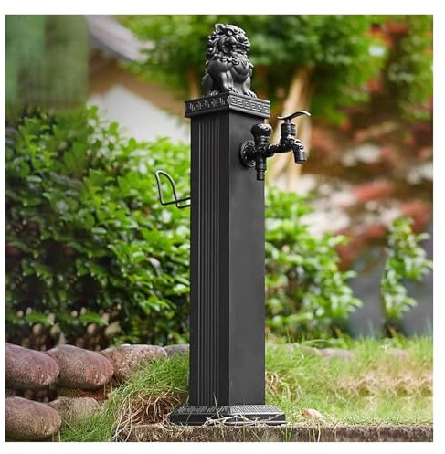 Fontaine de jardin haute avec colonne d'irrigation extérieure, distributeur d'eau antigel autoportant, colonne d'eau avec robinet, support de tuyau en acier inoxydable pour terrasse, jardin, terr