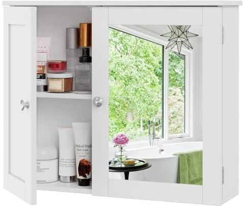 RRX Badezimmer-Aufbewahrungsschrank, Wandschrank mit Spiegel, Wandschrank für Badezimmer, verstellbares Regal, 2 Türen über der Toilette, 16,5 x 60 x 49 cm (L x B x H)