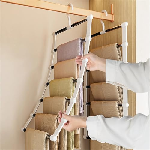 HiWODO Trouser Hangers Space Saving for Wardrobe,2 Pack Multi Layer Metal Pants Hangers for Women,360° Rotatable Closet Organizer for Skirt,Jeans,Clothes,Tie,Belts,Scarf and Towel