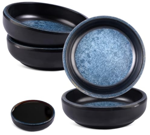 Juego de 4 cuencos para salsa, 9,2 x 2,5 cm, redondos, apilables, melamina, apto para lavavajillas, para sushi, salsas, salsas, frutas, nueces