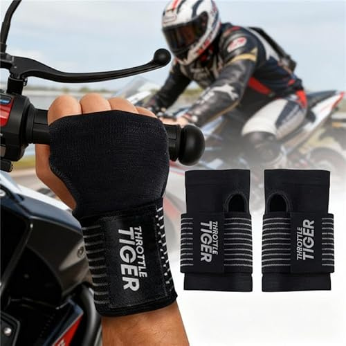 Throttle Tiger ® Motorcycle Wrist Brace Adjustable Wrist Wraps for Bikers, Wrist Support Reduces Hand Pain and Absorbs Vibration, Enhancing Comfort and Stability (Medium)