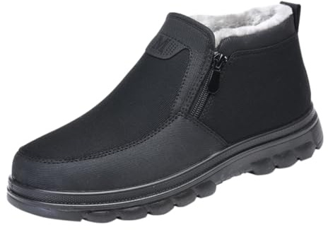Stivali invernali da uomo per uomo, slip on walking, stivali invernali, caldi e imbottiti, antiscivolo, con chiusura a strappo, Nero, 38 EU