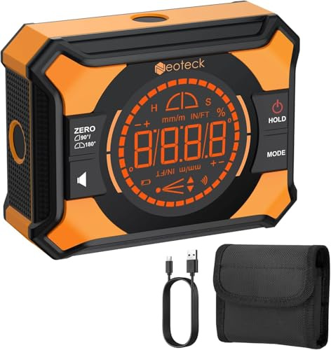 Neoteck 4 x 90° uppladdningsbar magnetisk digital lutningsmätare - omvänd LED-display, ljudpip, hög precision ±0,1°, 4 enheter - nivåverktyg för snickare, gör-det-själv, arbetsplats, verkstad