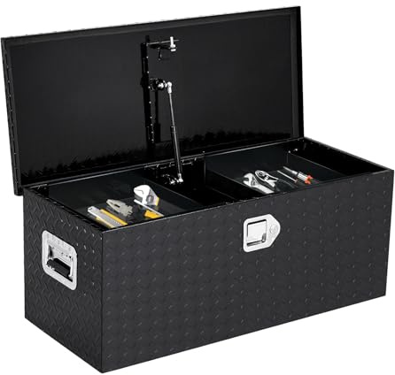 Garvee Boîte à outils benne camion aluminium robuste - Étanche, verrouillable, plaque diamant étoile - Poignées latérales - Idéal pick-up/remorque - 91x38x38cm - Motif étoile noir, boîte métal non