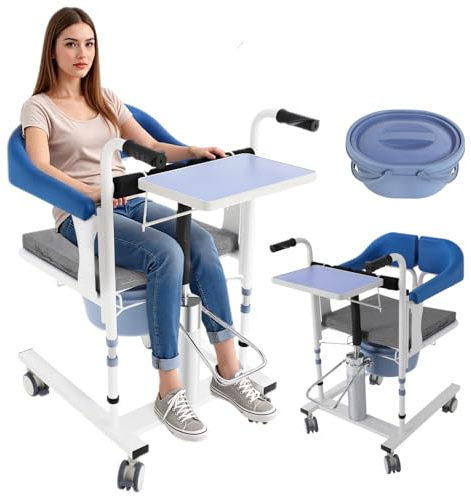 ZHDPYHDD Sollevatore Idraulico per Pazienti Sedia per il Trasferimento dei Pazienti | Sedia per Toilette per Anziani, Regolabile in Altezza con Schienale a 180° & Vaso Notturno, per Disabili, Donne in
