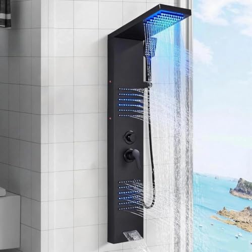 LLFFSSDG Columna Ducha Columna de Hidromasaje con Grifo Acero Inoxidable Panel Duchas Set Ducha Sistema Duchas de Baño Negro