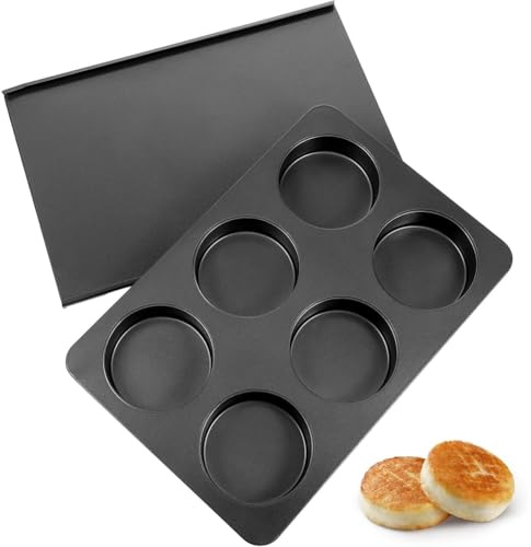 NONDK 6 Koppar Raka Sidor Jumbo Engelska Muffins Muffinsplåt med Lock Hamburgerbulle Nonstick Bakplåtsform