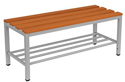 Lüllmann Sitzbank Garderobensitzbank Umkleidebank mit Schuhrost freistehend 200cm 801275 Buche, Gestell Stahl Lichtgrau