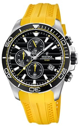 Festina Uhr Für Herren F20370/2 Outlet Silber Edelstahl Case GelbSilikon Band