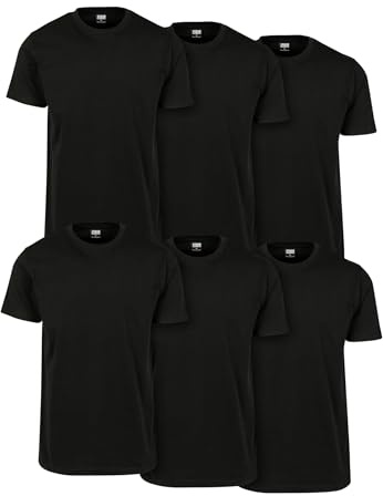 URBAN CLASSICS Set 6 Magliette Uomo a Maniche Corte, Magliette Basic in Cotone, Set Colori nero/nero/nero/nero/nero/nero, Taglia 3XL