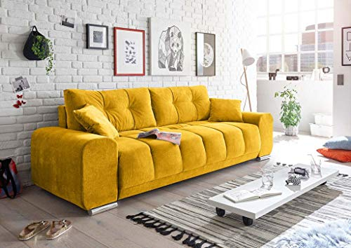 Froschkönig24 Paco Schlafsofa 260x90 cm Sofa Couch Schlafcouch Gelb (Senf)