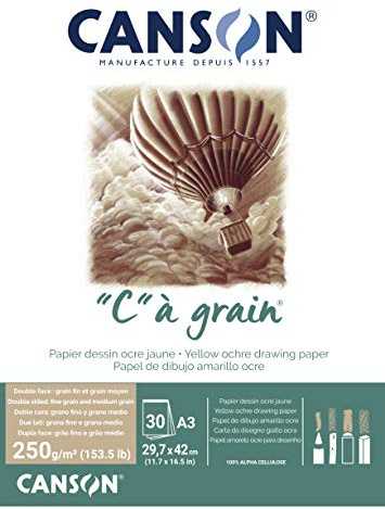 CANSONC à grain Block, DIN A3, 30 Blatt, 250 g/m², Ockergelb-meliert, leicht gekörnt