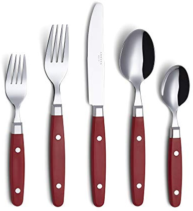 Annova Cutlery Set 20 Pieces Stainless Steel Color Handle with Rivet/Retro Style Flatware (Red)