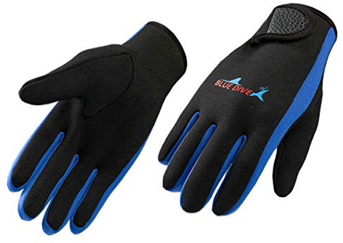 EXCEREY 1.5mm Five Finger Neoprene Diving Gloves Wetsuit Gloves for Men Women Premium Scuba for Swimming Diving Snorkeling Paddling Surfing Kayaking (Blue, M)