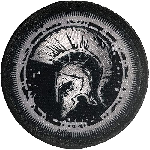 Escudo Espartano 100% Bordado - Parche Ropa - Parches Militares - Parches para tela - Parches para Jeans - Dimensiones 75x75 mm (Negro)