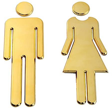 GeKLok Wandaufkleber, WC-Schilder, ohne Bohren, selbstklebendes WC-Schild, Männer und Frauen, WC-Schilder für Hotel, Geschäft, Parkplatz, Einkaufszentrum, Restaurant, Kaffeehaus (20 cm, Gold)