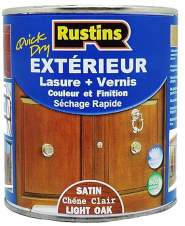 Rustins – Tinte para madera de exterior de roble claro – UV – secado rápido – acabado satinado – 1 l – 15 m²/L (ESLO1000FR)
