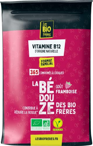 Les Bio Frères – Vitamine B12 – 3 Formes Actives : Méthyl, Hydroxy, Adénosyl – Vegan – Cure Énergie, Immunité & Système Nerveux (365 Comprimés, Framboise)