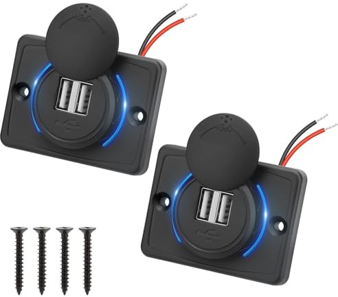 Set med 2 dubbla 3,1 A USB-laddningsuttag för bil, 12 V/24 V USB-adapter med blå LED för motorcyklar, båtar, marin, lastbilar, husbilar