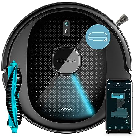Cecotec Robot Aspirador y Friegasuelos Conga 7490 Immortal Genesis. Navegación Láser, 3000 Pa, Autonomía 120 Mins, Cepillo Central Multifunción, Mopa de fregado y Cepillo Lateral, App