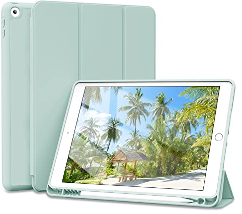 ZOYU Hülle für iPad 9. 8. 7. Generation 2021 2020 2019, Hülle mit Stifthalter für iPad 9/8/7, Weiche TPU Silikon Schutzhülle für i Pad 10,2 Zoll, Hellgrün