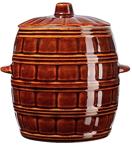 KADAX Steinzeugtopf, Keramiktopf mit Seitengriffe und Deckel, Spülmaschinenfester Steinguttopf, Handgemachter Gärtopf aus Keramik, Einlegtopf für Gurken (5L)