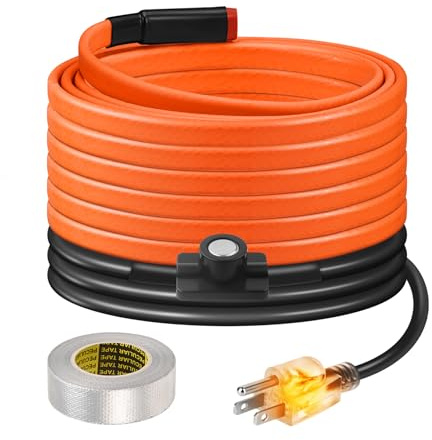 15FT Heat Tape for Water Pipes Freeze Protection IP65 Waterproof 8W/FT 110V BDDFOTO Water Pipe Heat Cable With Thermostat Self-Regulating Pipe Heater for House Garden/RV Camper
