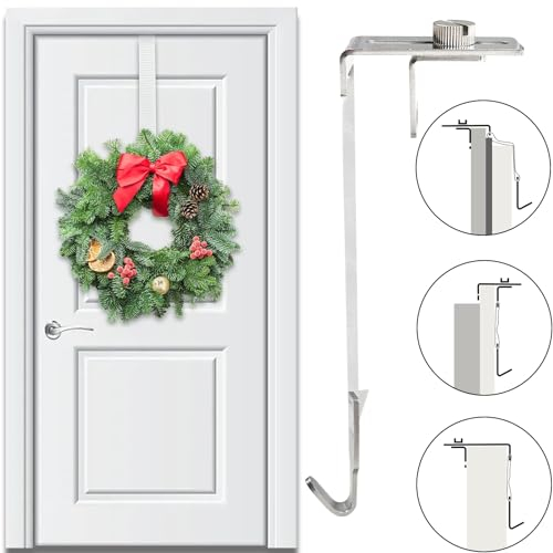 YUNLI Crochet couronne de noel porte, Crochet porte inoxydable, 43 Pouces crochet réglable et stable avec bande flexible, Pour suspendre des guirlandes de Noël, Halloween, décorations de Noël