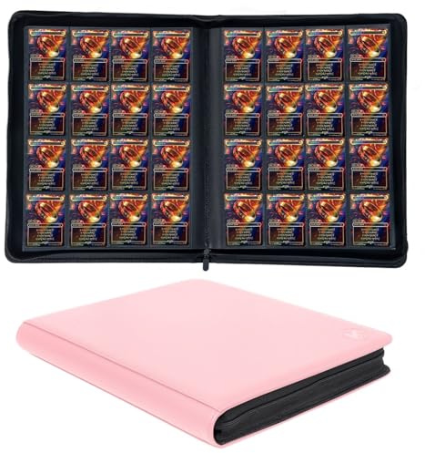 KUOOKING 1000+ Pockets Trading Card Binder, 16-Pocket Card Ablum Compatible with MTG,Sports Cards & Other Standard Size Trading Cards (Pink)