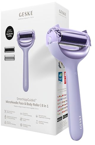 GESKE | SmartAppGuided™ MicroNeedle Face & Body Roller | 8 in 1 | Derma Roller | Elektrisches Microneedling | Nadelroller | Needleroller | Beauty Roller für Gesicht und Körper | kühlender Aufsatz