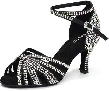 YCALCP Scarpe da Ballo Latino Donna Aperte in Punta Strass Tango Salsa Prestazioni Scarpe da Ballo,QRX506-nero-7.5CM,37 EU