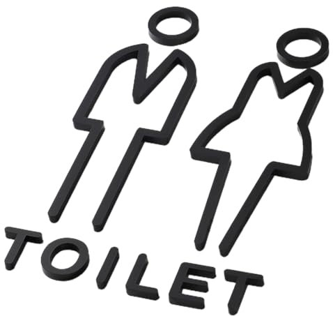 Pancarte,Stickers WC,Toilette pour Porte - Signe de Porte Salle de Bain - Panneau WC Adhesif Homme Femme - Stickers pour Toilette Porte de Restaurant Publique Hôtel Cafétéria ，noir