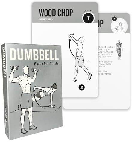 Dumbbell Workout Cards, 62 Large 5x3.5 Exercise Cards for Home & Gym, Strength Training, Muscle Building, Beginner Fitness Guide, Fitness Cards for Men & Women